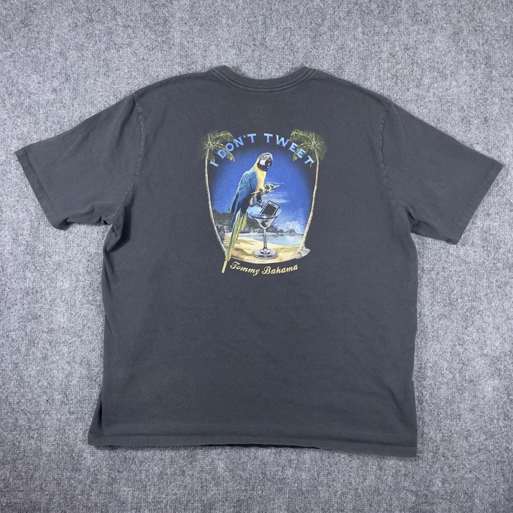 Tommy Bahama Parrot Graphic T-Shirt Mens XXL Black I Don't Tweet Short Sleeve
